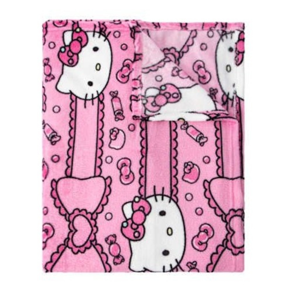 Hello Kitty Fleece Throw Blanket 40x50 - Pink Silk Touch Bows Soft Plush Sanrio